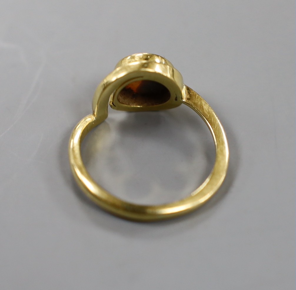A modern 18ct gold and white opal set ring, size R, gross weight 6.2 grams.